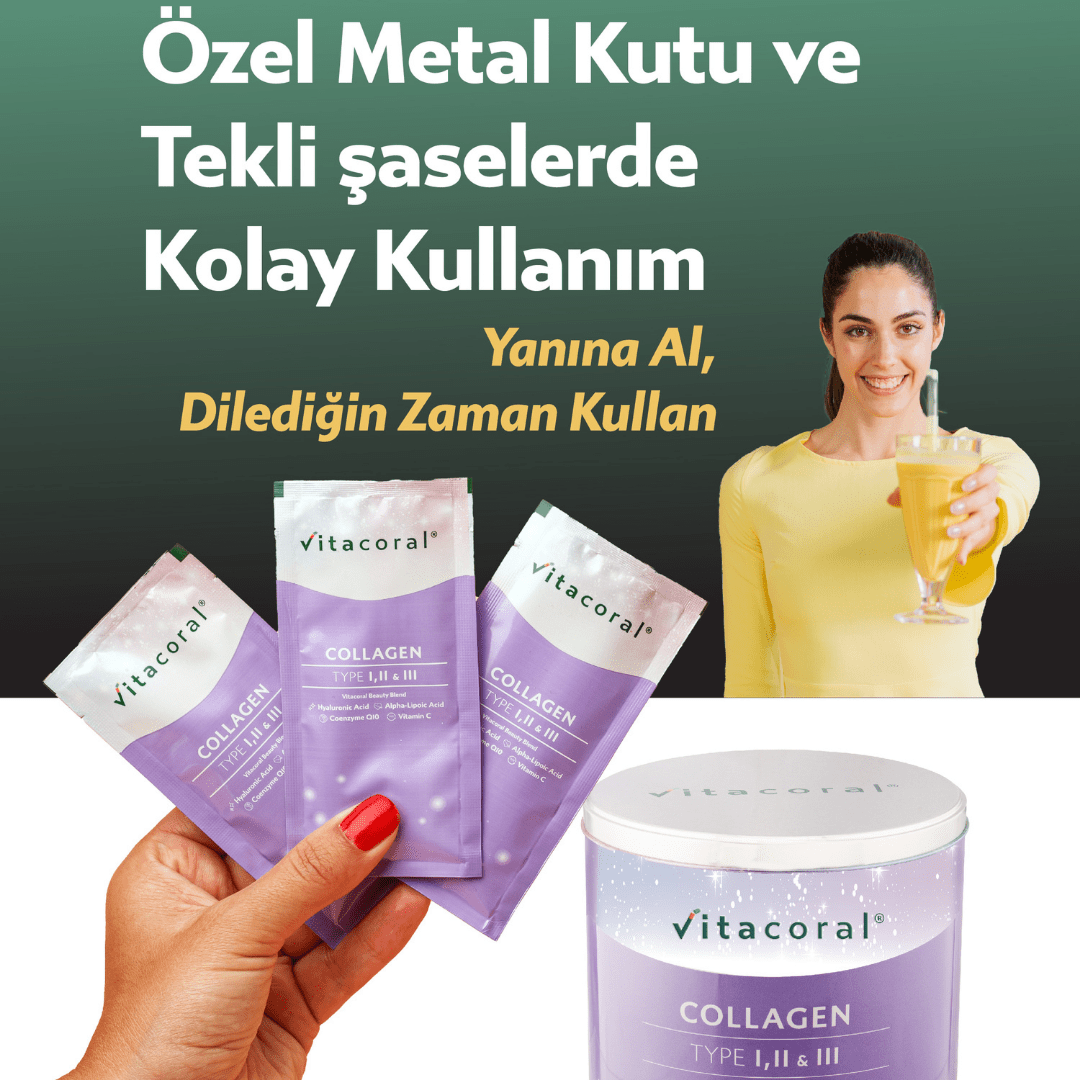 Vitacoral kolajen saşe ile pratik ve kolay kullanım